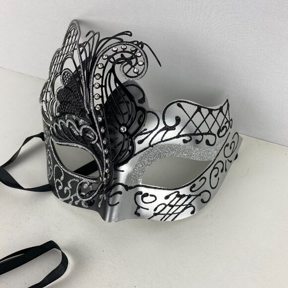 Masquerade Fancy Disguise Party Custom Dress Up Mystery Black Gray Tie Back B - Picture 5 of 6